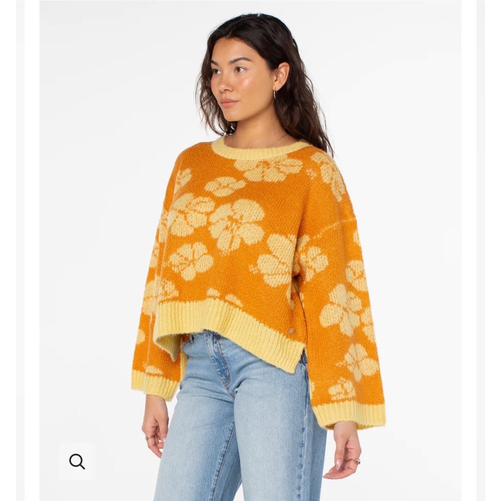 ROXY Tropical Floral Oversized Sweater NWT Cropped Boxy Boho Coastal